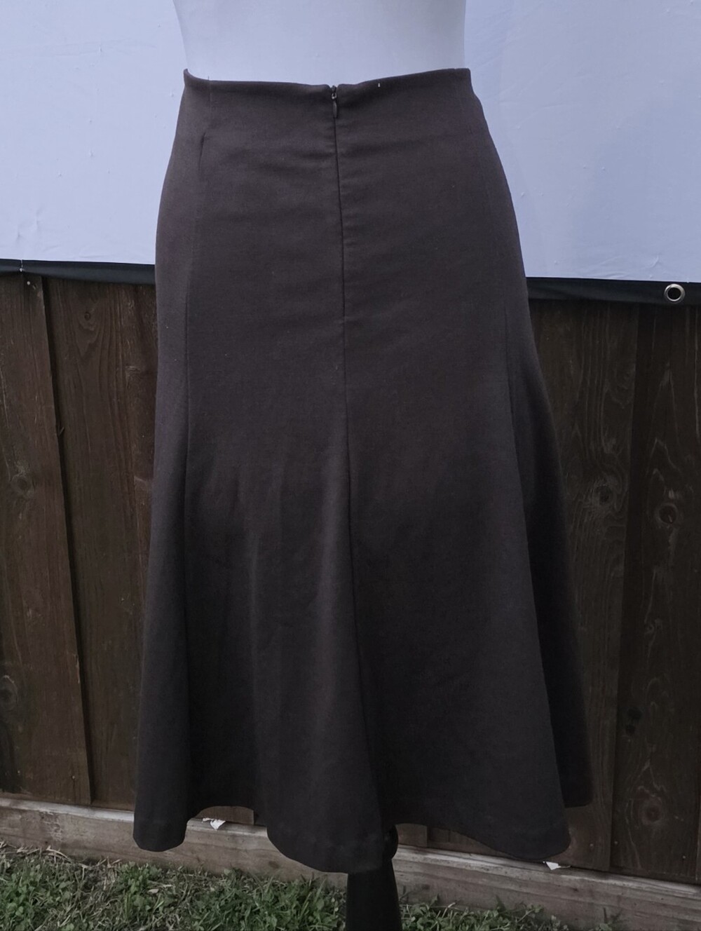 New York & Co High-Waist Dark Brown A-Line Midi Skirt with Button Detail - Picture 6 of 8